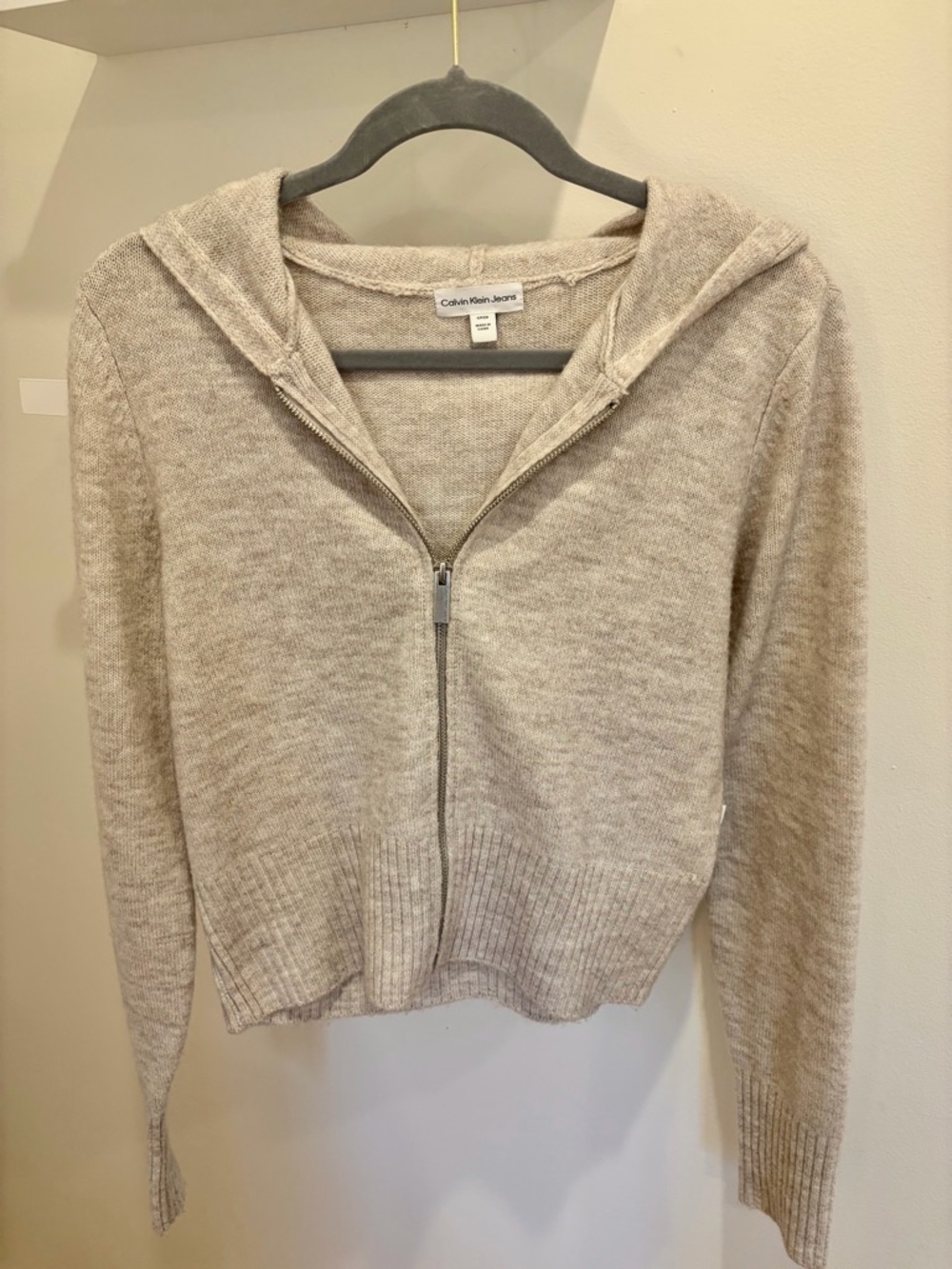 Calvin Klein Jeans Women's Light Beige Zip Hoodie Cardigan